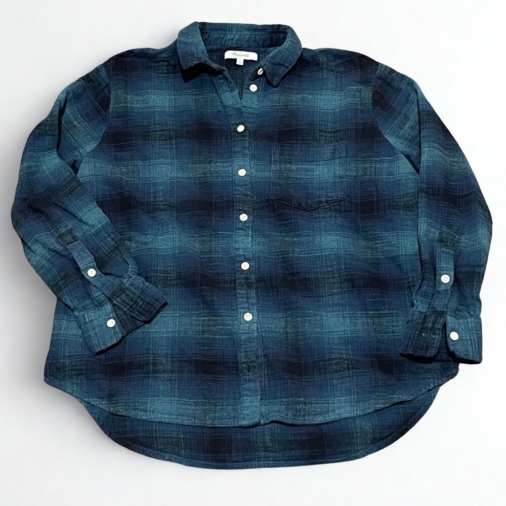 Madewell Plaid Button Down Shirt Green Blue Flannel Size M